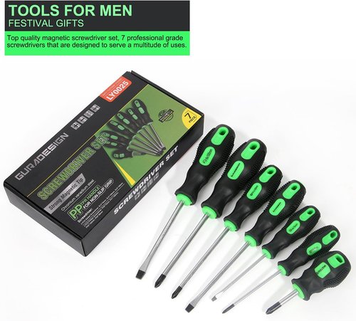 GURADESIGN 7-Piece Screwdriver Set - Magnetic Professional Cushion Grip | 4 Phillips & 3 Flat