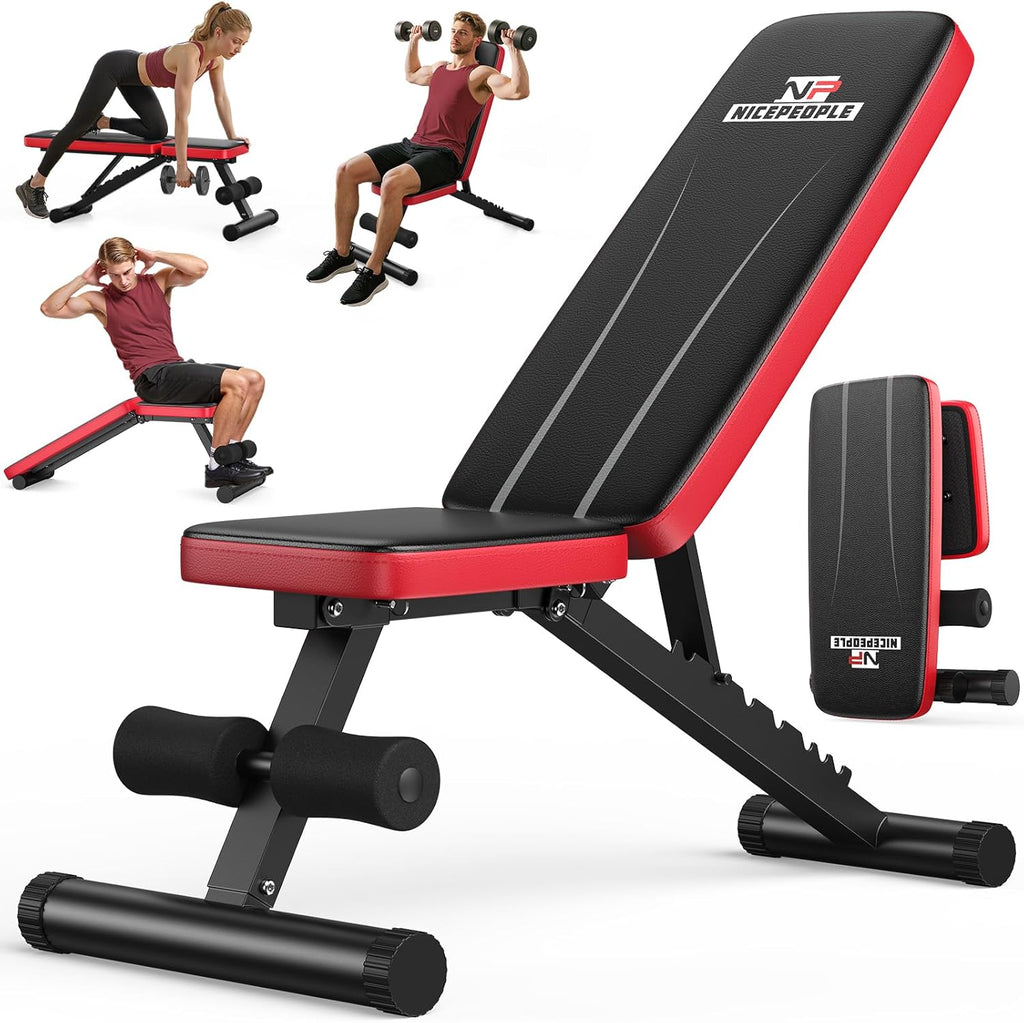 NICEPEOPLE Adjustable Weight Bench - 660LBS Capacity Home Gym Workout Bench | Compact & Foldable Design