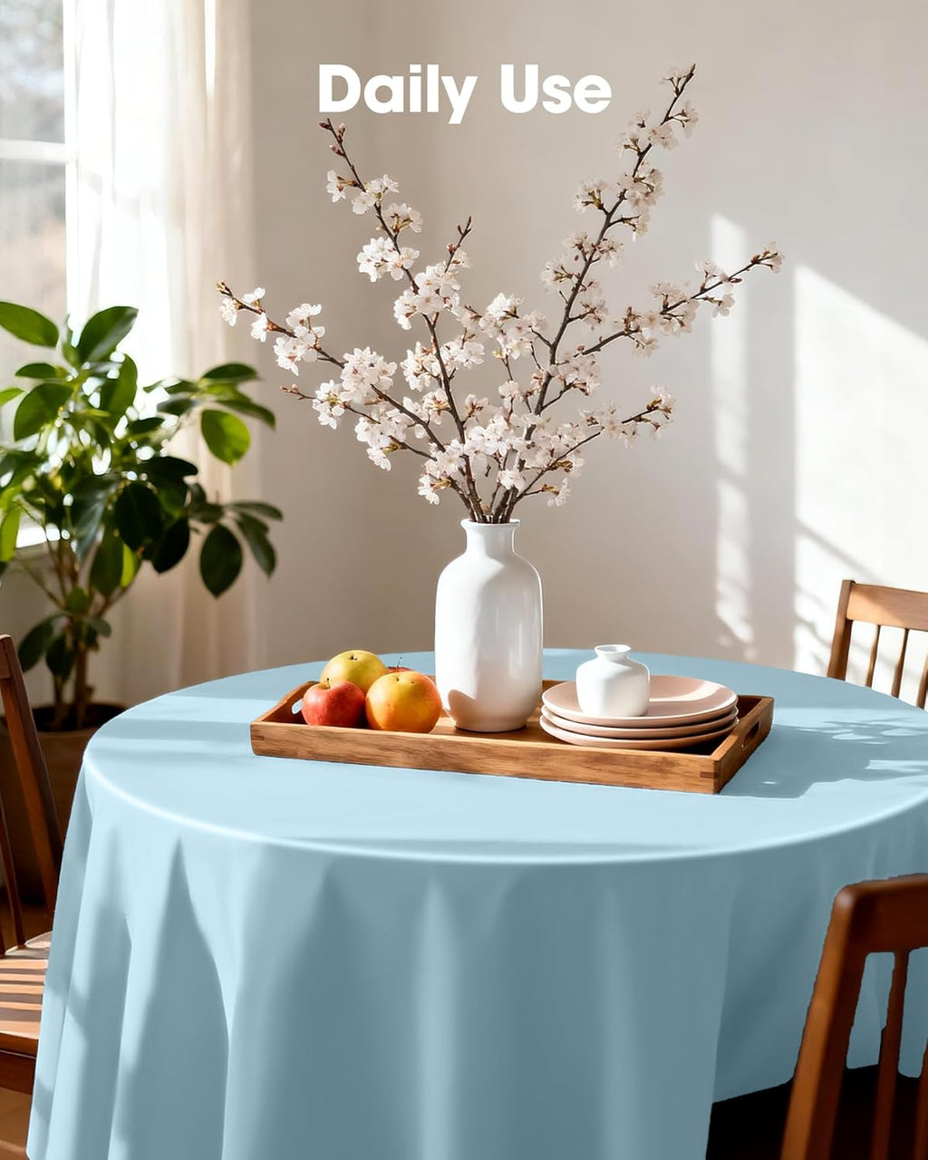 Pureegg Disposable Plastic Tablecloths - 84'' Round, Leakproof & Sturdy, Baby Blue | 8 Pack for Parties & Weddings