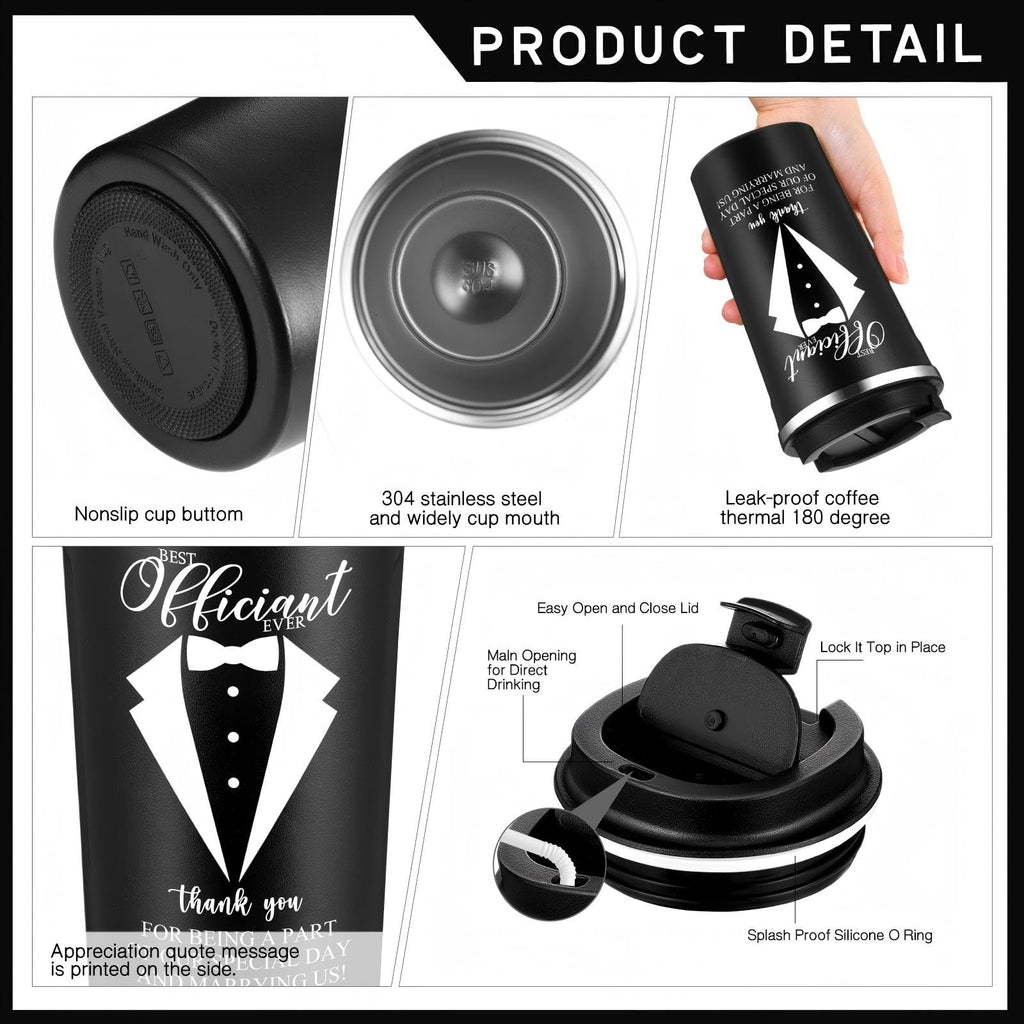 Nuanchu 6 Pcs Officiant Gifts Wedding Proposal Best Officiant Ever Gift 17oz Stainless Steel Coffee Cup Socks Multi Tool Ballpoint Pen with Greeting Card Envelope(Black)