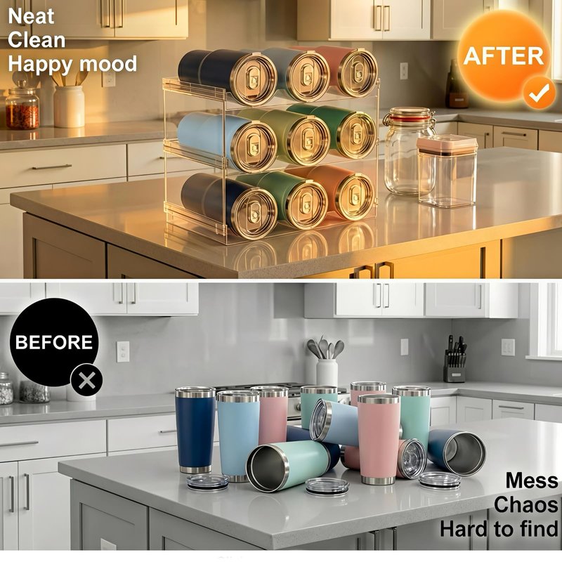 Stackable Water Bottle Organizer for Cabinet, Plastic Bottle Holder Designed for Starbucks Studded Tumblers up to 40oz, Plastic Cup Holder&Wine Rack for Pantry,Cupboard- 4 Layers Hold 12 Bottles
