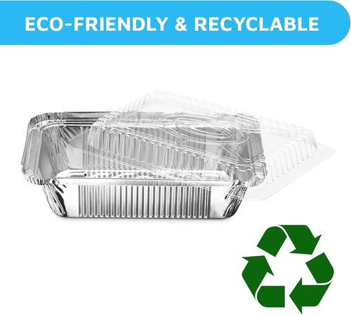 MontoPack Disposable Takeout Pans - 2lb Aluminum Foil Food Containers with Clear Lids | Eco-Friendly 50-Pack | 8x5.5” Drip Pans