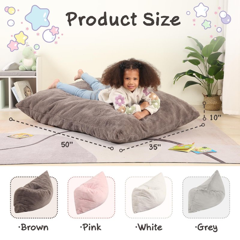 MOMCAYWEX 3-in-1 Kids Bean Bag Chair, Gaint Pillow Mattress for Kids, 35" x 50" x 10", Dark Brown
