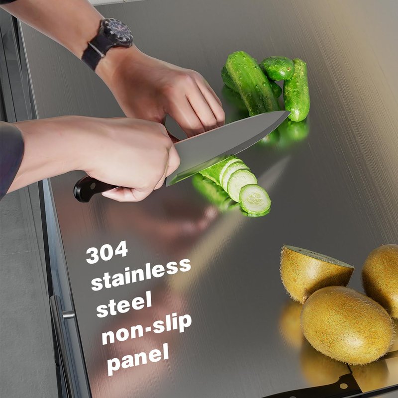 usego 304 Stainless Steel Cutting Board Large Chopping Board with Lip 31.5"x19.69" Heavy Duty Cutting Board with A Rolling Pin Pastry Board for Meat Fruits Vegetables Baking,80x50cm