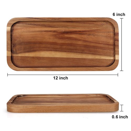 2 Pcs Rectangular Wooden Platters for Food Party Decorative Small Serving Tray Long Charcuterie Board Acacia Wood Trays Home Decor Cheese Board Rectangle Cake Dessert Plates Snack Appetizer Platter