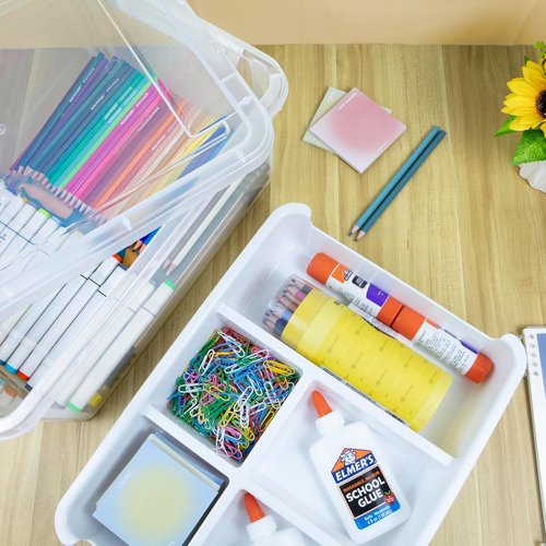 Creahaus 17 Quart Plastic Storage Box - Durable Craft Organizer with Removable Tray | Clear