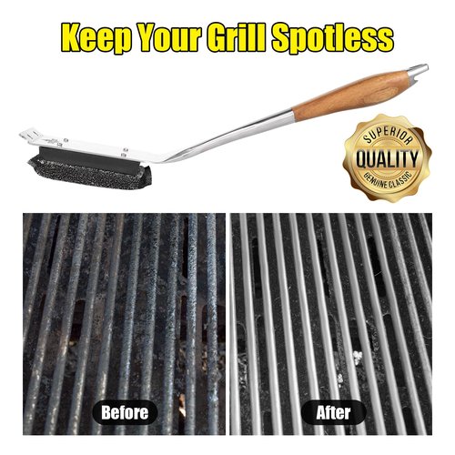 XUDKAKAIXIN Grill Brush Bristle Free,with 1 Replacement Head,Unique Steel Fibers Pad [Safe & Efficient] Perfect for Cast Iron/Stainless-Steel Grates-,Grill Cleaner for Outdoor Gril,Gifts for Men/Dad