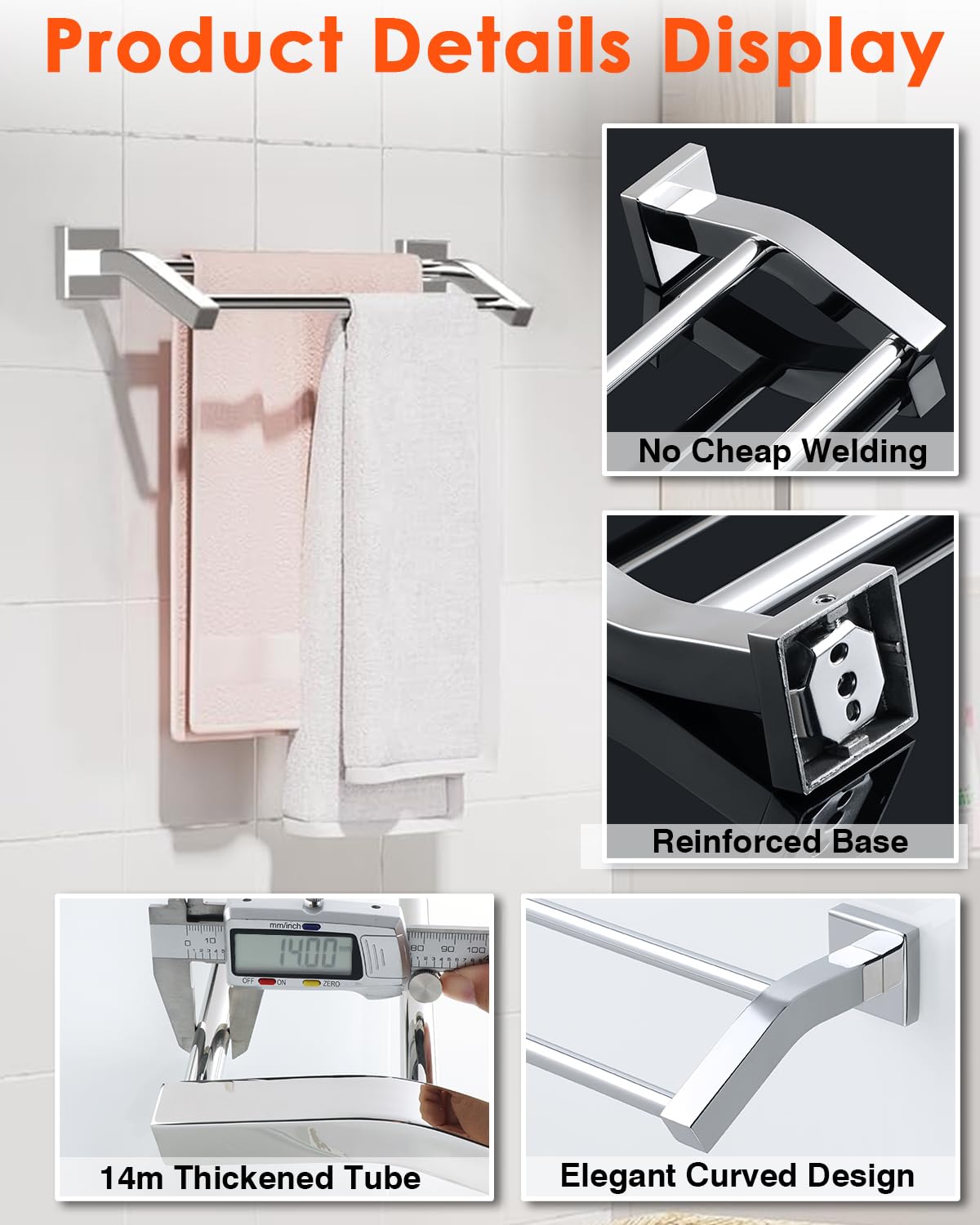 Alise Bath Double Towel Bars Towel Racks for Bathroom Lavatory,Wall Mount Towel Holder Heavy Duty SUS304 Stainless Steel Towel Hanger Towel Rail,Polished Chrome,32 Inch
