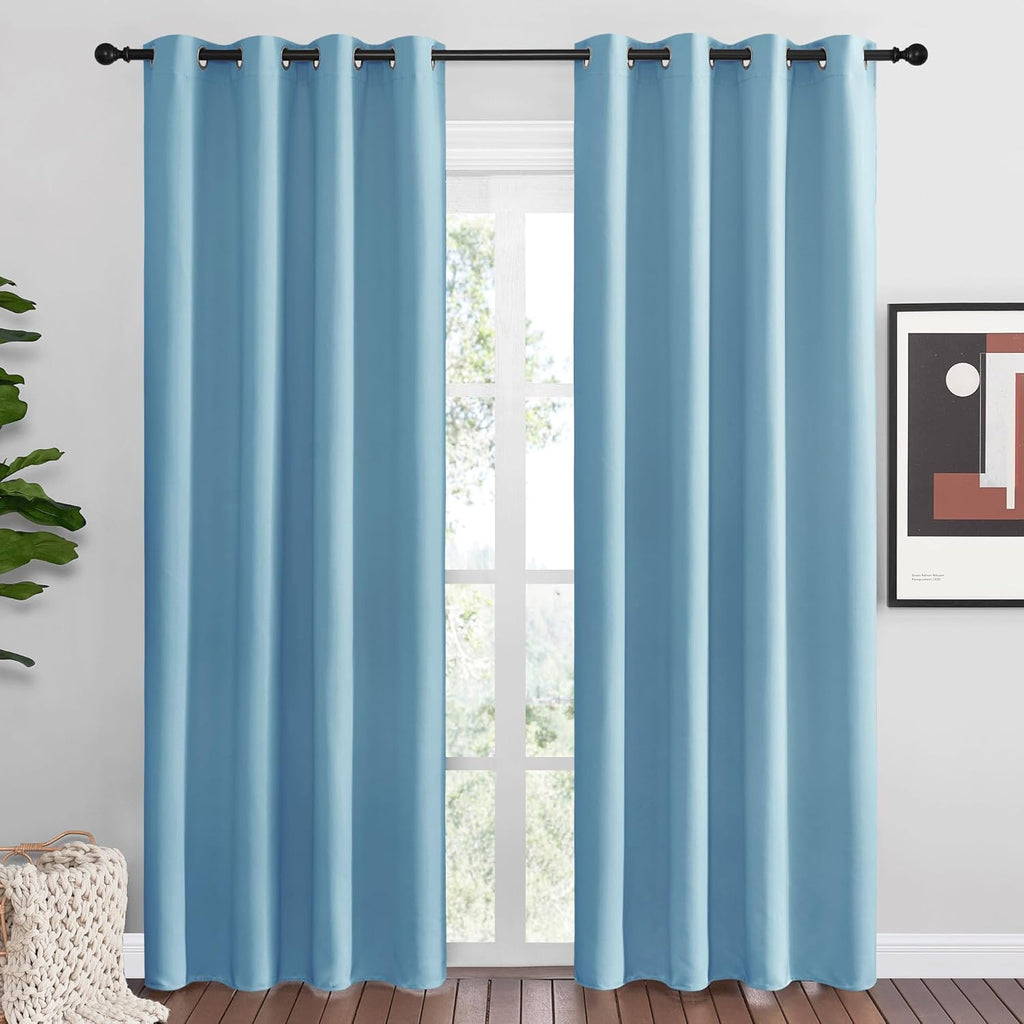 NICETOWN Teal Blue Blackout Curtains - 86-Inch Thermal Insulated Drapes for Living Room | 2 Panels, 55" Wide