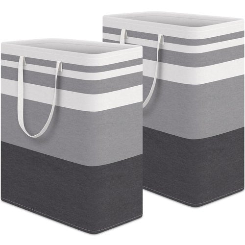 HomeHacks 2-Pack Large Laundry Basket, Waterproof, Freestanding Laundry Hamper, Collapsible Tall Clothes Hamper with Extended Handles for Clothes in The Dorm and Family Gradient Grey, 125L