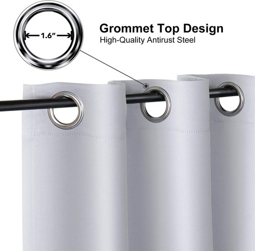 ChrisDowa Grommet Blackout Curtains - Thermal Insulated Room Darkening Panels, Greyish White, 52W x 54L