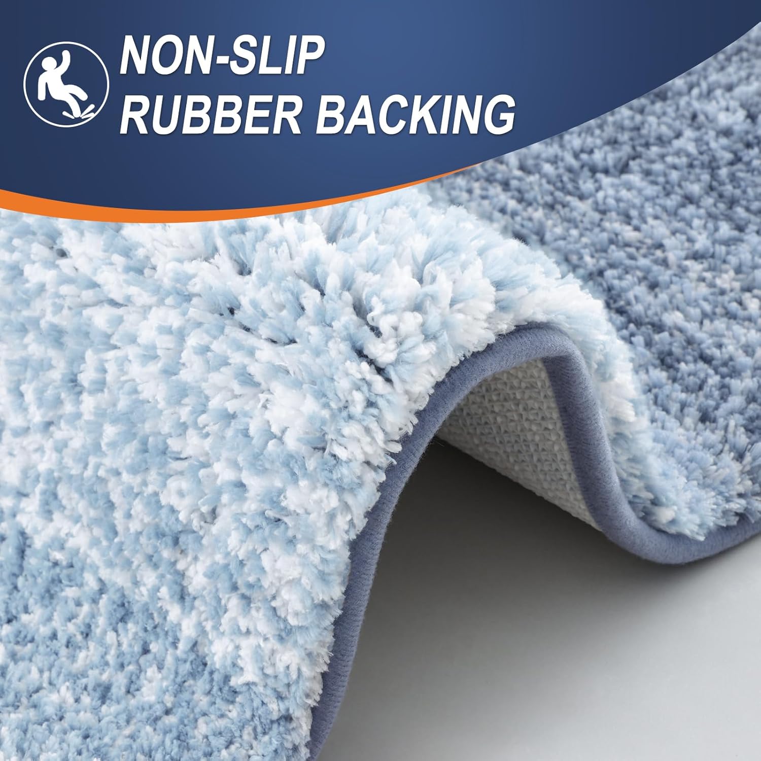 OLANLY Bathroom Rugs Set - Soft Absorbent Microfiber Mats & U-Shaped Contour Rug | 3-Piece Blue Set (30"x20"+24"x16"+24"x20")
