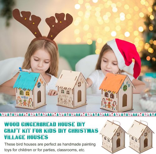 DoubleFill 36 Pcs Wooden Gingerbread House Craft Kit - DIY 3D Christmas Village for Kids, Perfect for Winter Art Parties