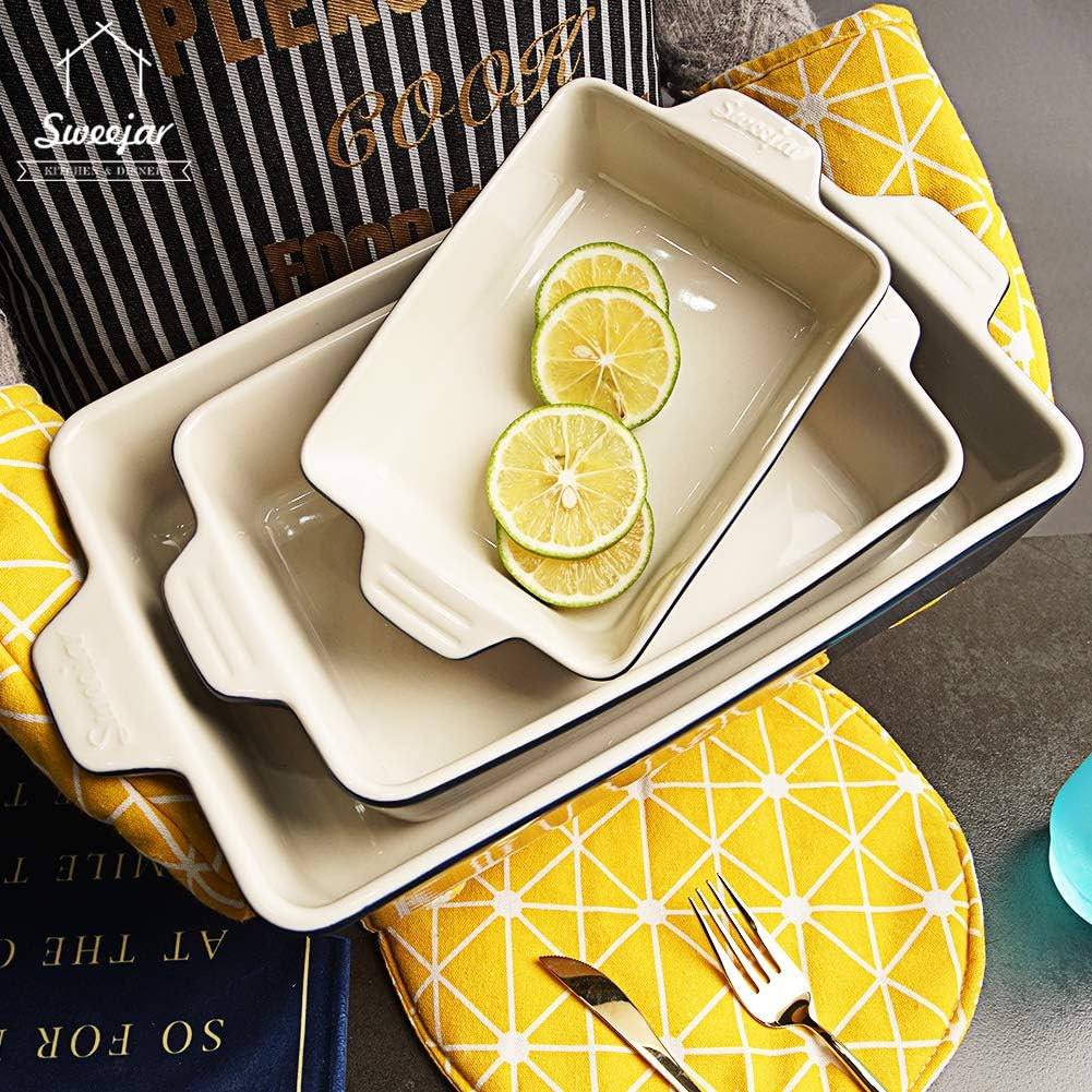 Sweejar Ceramic Bakeware Set - Rectangular Baking Dish for Lasagna & Cakes | 11.8 x 7.8 x 2.76 Inches (Navy)