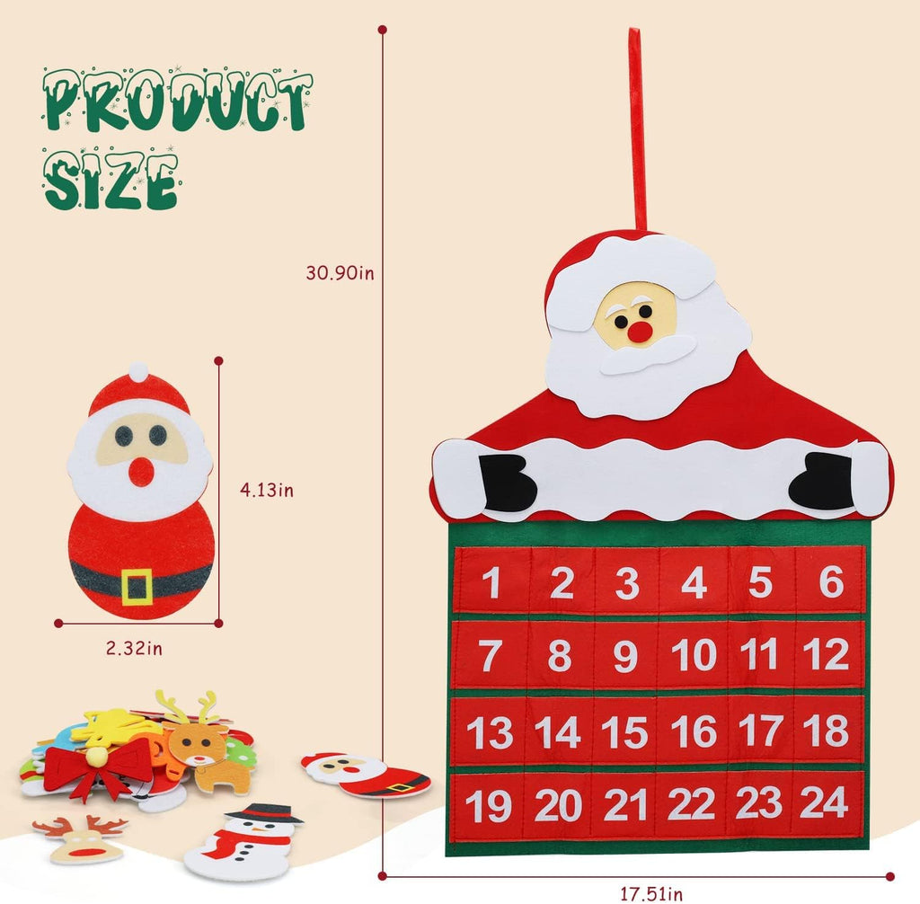TOY Life Christmas Advent Calendar - 24 Pocket Countdown Calendar for Kids | Felt Santa Decoration