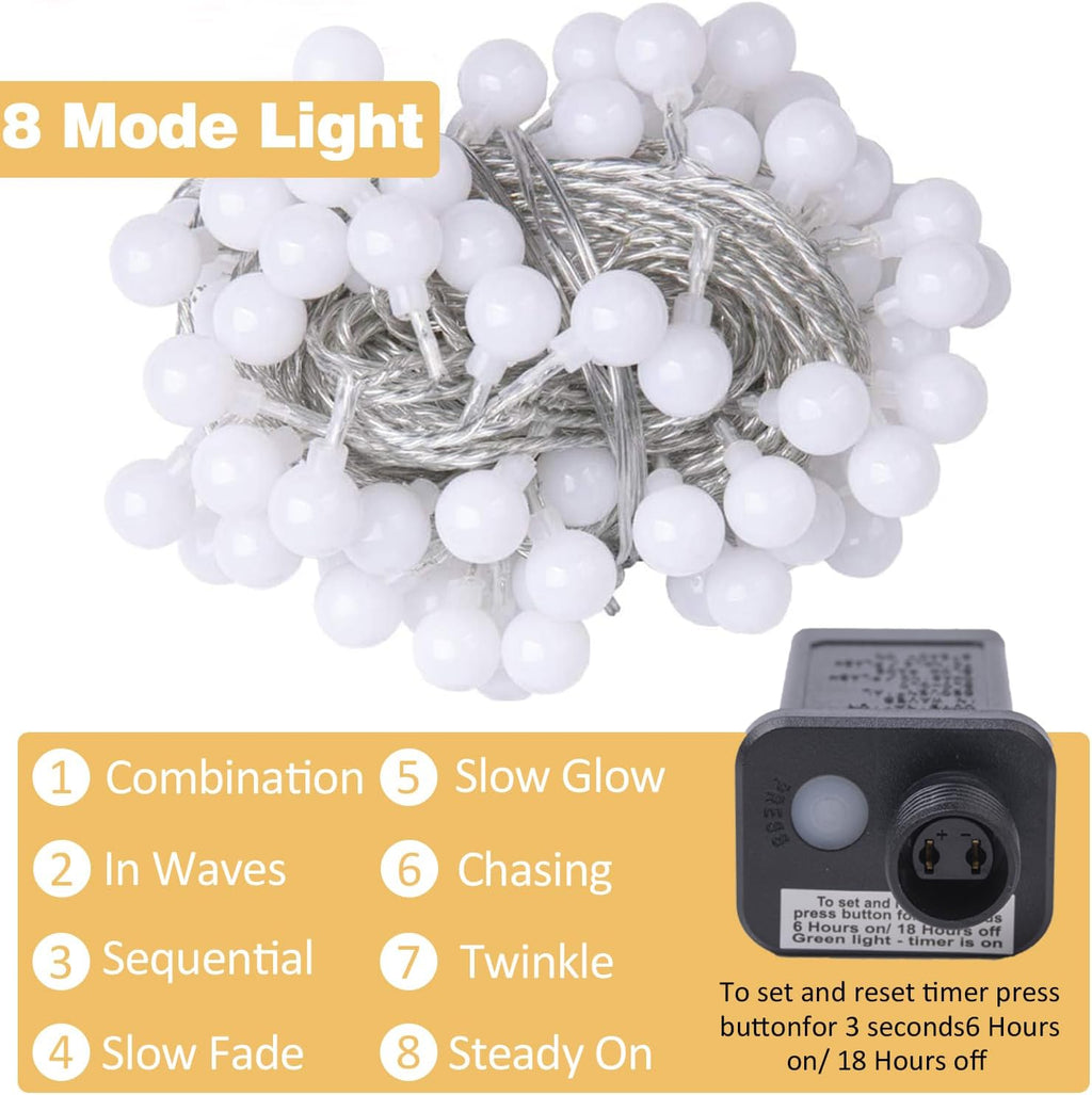 Ogrmar 49 ft 100 LED Globe Ball String Lights - 8 Modes with Remote & Timer for Indoor/Outdoor Decor | Warm White