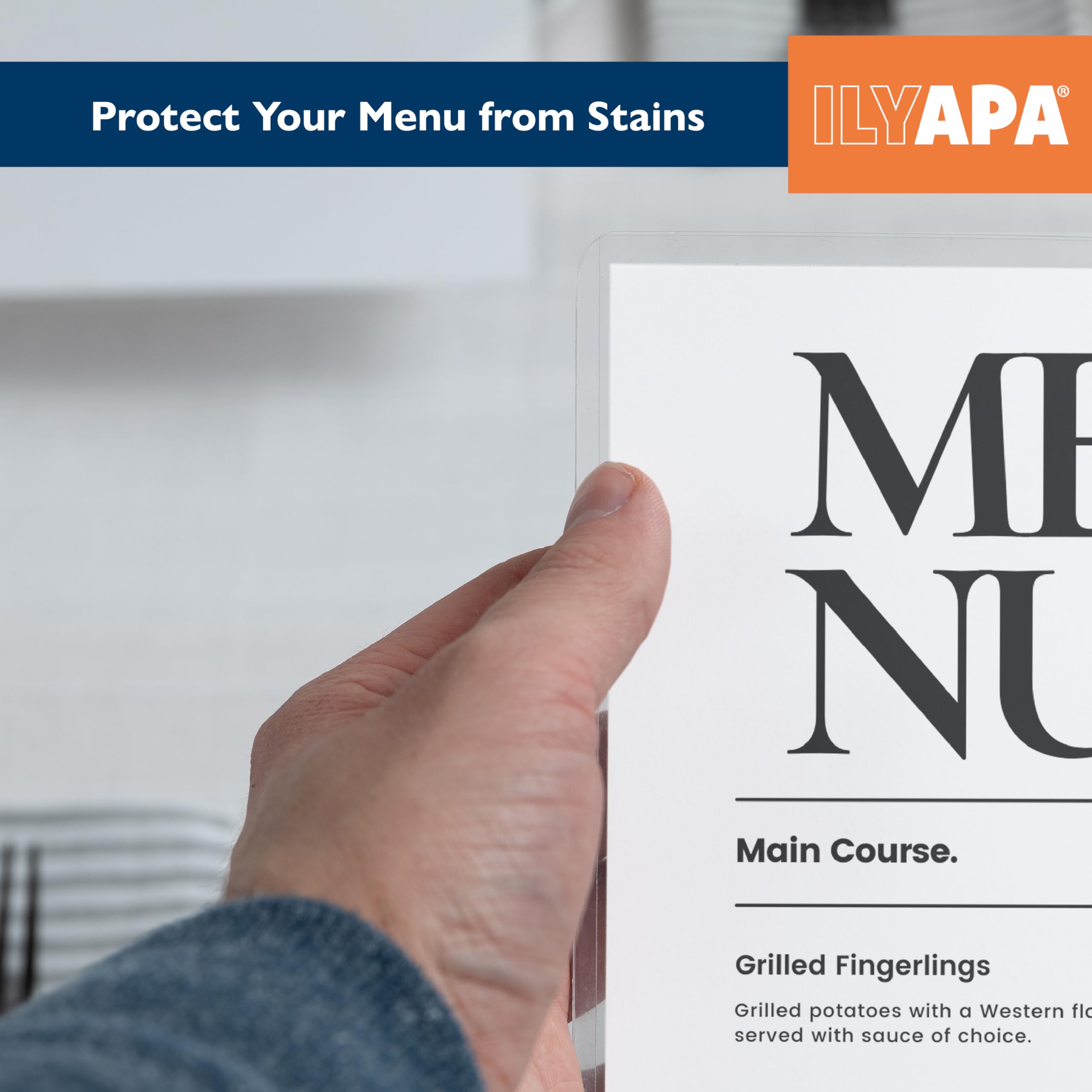 Ilyapa Restaurant Menu Covers 11 x 17 Inch - 30 Pack, Single Page, 2 View Clear Menu Holder Sleeves, Durable PVC Sheet Protector to Cover Inserts