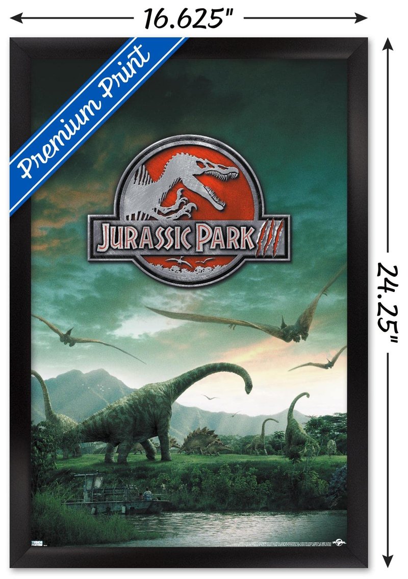 Trends International Jurassic Park 3 - Dinosaurs Wall Poster, 14.725" x 22.375", Black Framed Version