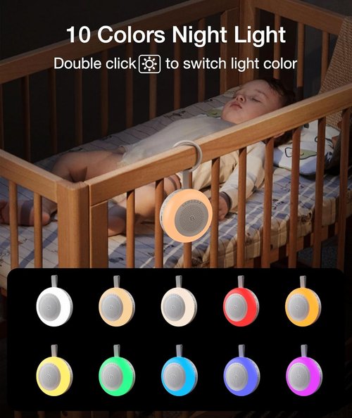 LEICEX Portable Sound Machine - 33 Soothing Sounds & 10 Color Night Light for Babies | Timer & Memory Features
