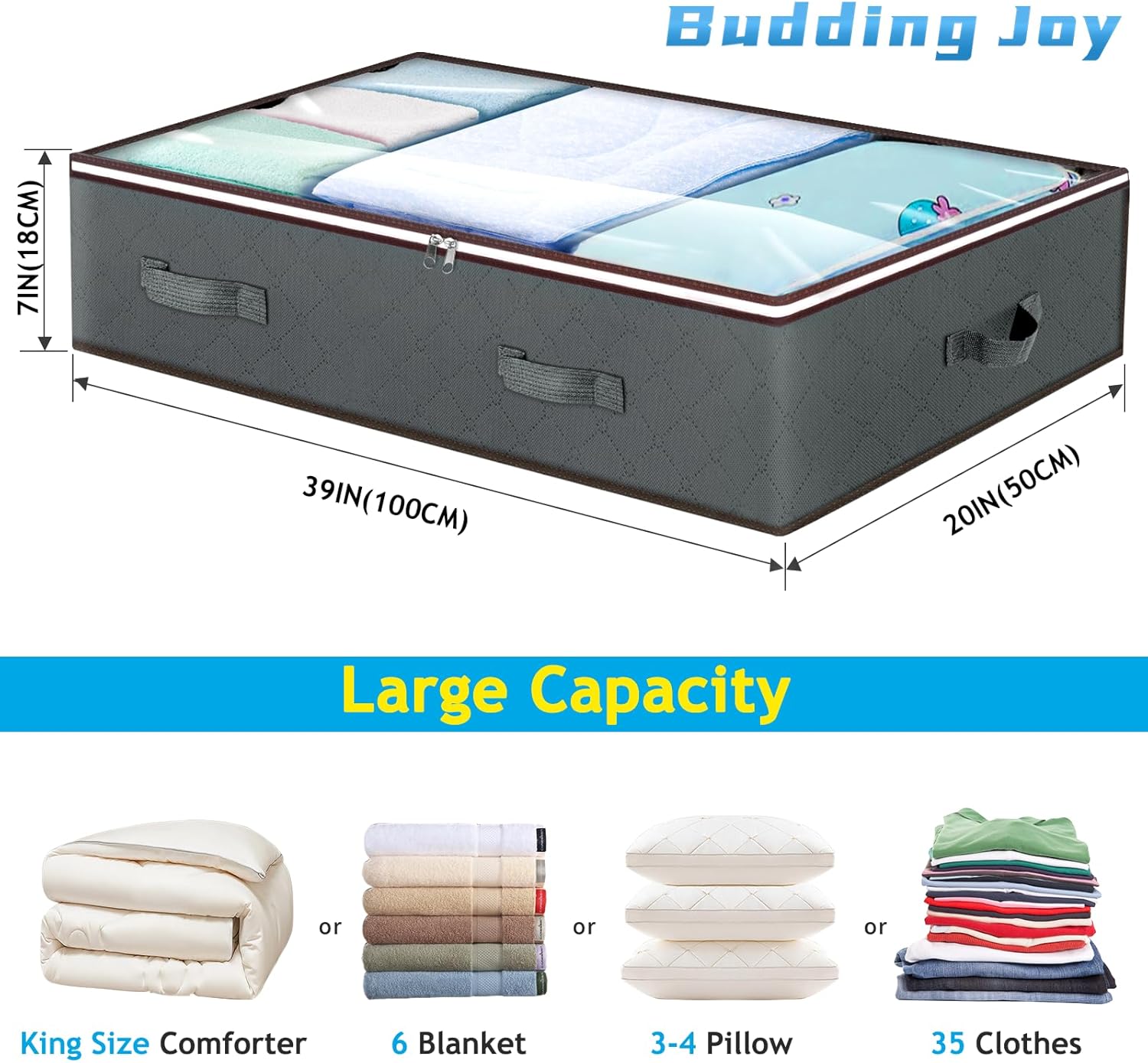 Skiennix 90L Under Bed Storage Containers - Large Capacity Organizer Bags with Clear Window & Reinforced Handles | 8 Pack