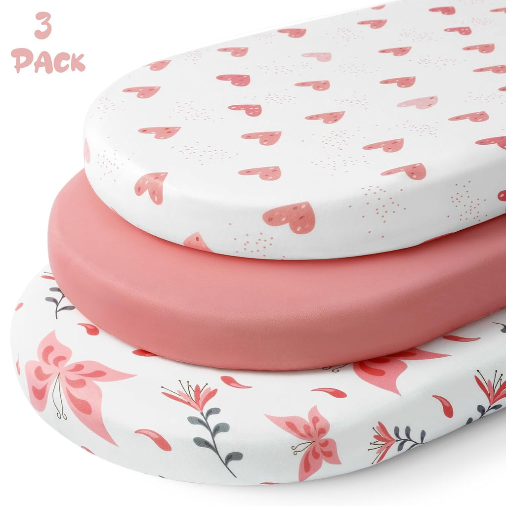 Yoofoss Bassinet Sheets - 3-Pack Fitted Baby Sheets for Halo & Baby Delight | Soft Breathable Design (Pink & Butterflies)