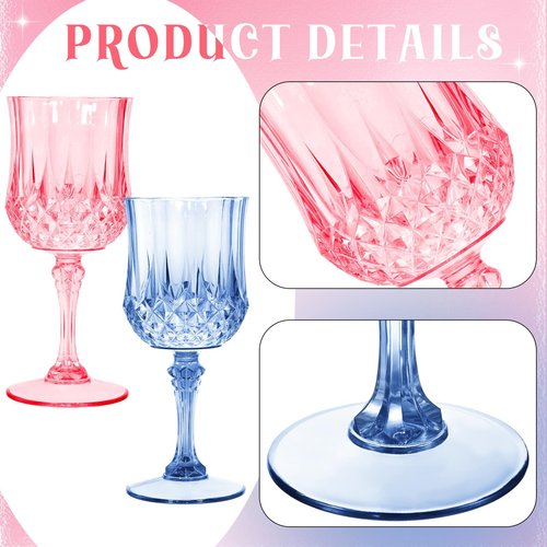 LemonRoad 12 Pcs Pink and Blue Plastic Wine Glasses Holiday Party Vintage Plastic Goblets Drinking Glasses for Wedding Reception Bridal Showers Grand Event Party Supplies