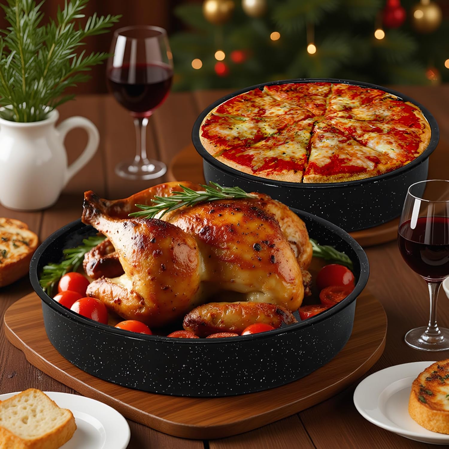Skiennix Enamel Roasting Pan Set - 3-Pack Round Deep Baking Trays | Non-Toxic, High-Performance | 10"/12"/14" Sizes