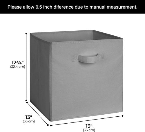 Cupic Cupid Storage Cubes - 6 Pack 13x13 Open Bins with Handles | Collapsible Organizer for Clothes & Toys - Gray