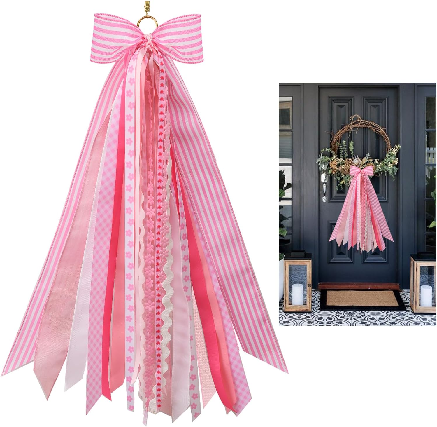 Skiennix Pink Wreath Sash - Decorative Ribbon for Front Door & Porch Garland Decor