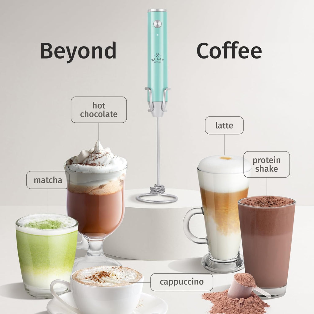 Zulay Kitchen Rechargeable Milk Frother - Powerful 2-Speed Motor, Waterproof, 2000mAh Battery | Sky Blue Drink Mixer for Lattes, Cappuccinos, Matcha & Protein Powder