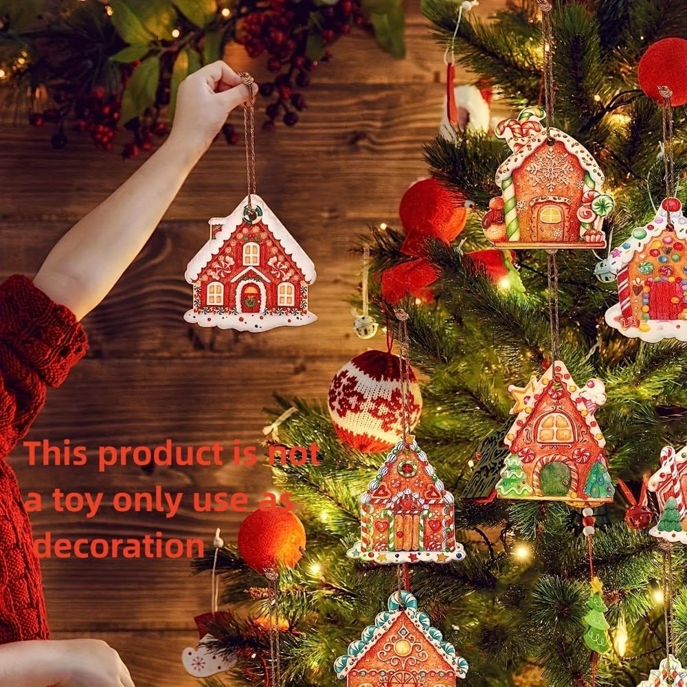 Skiennix Gingerbread House Ornaments - Rustic Farmhouse Decor | 6-Piece Set for Holiday Parties