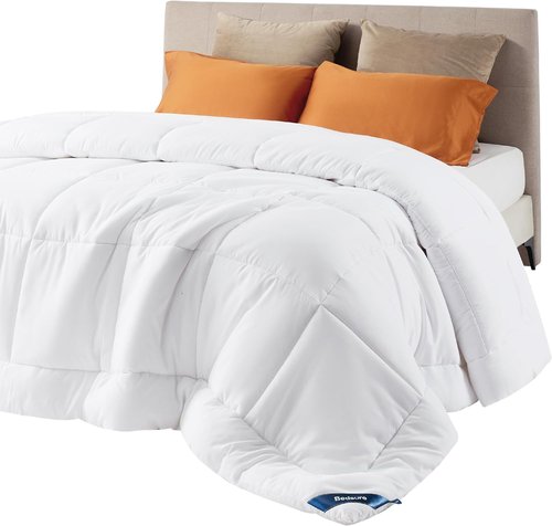 Bedsure Comforter Duvet Insert - Quilted Queen Size All-Season Down Alternative Blanket, White 88 x 88 Inches