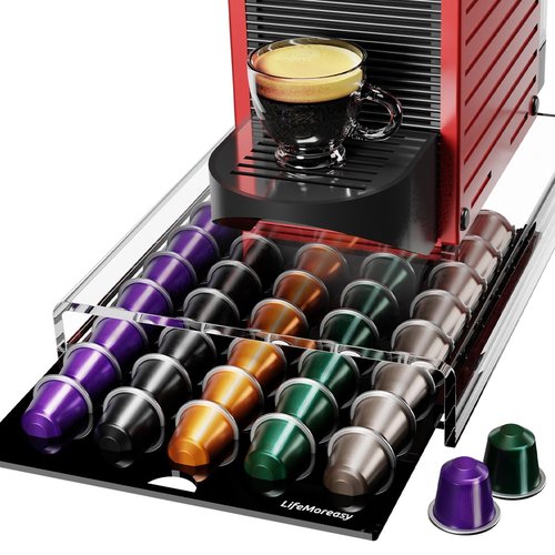 Acrylic Coffee Pod Holder for Nespresso OriginalLine Capsules, 40 Pods Capacity for Countertop Coffee Bar Home Office Kitchen