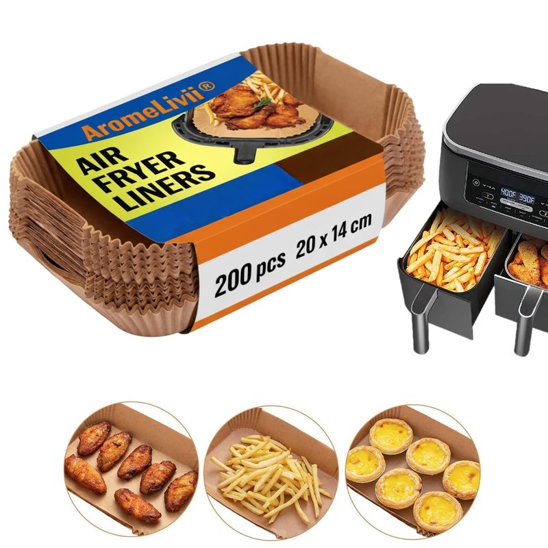 Air Fryer Liners 200 PCS for Ninja Foodi Dual Basket DZ201 DZ401 DZ550-9x6 Inch Disposable Parchment Paper, Food Grade Non-Stick Heat Resistant to 450°F, Zero PFAS