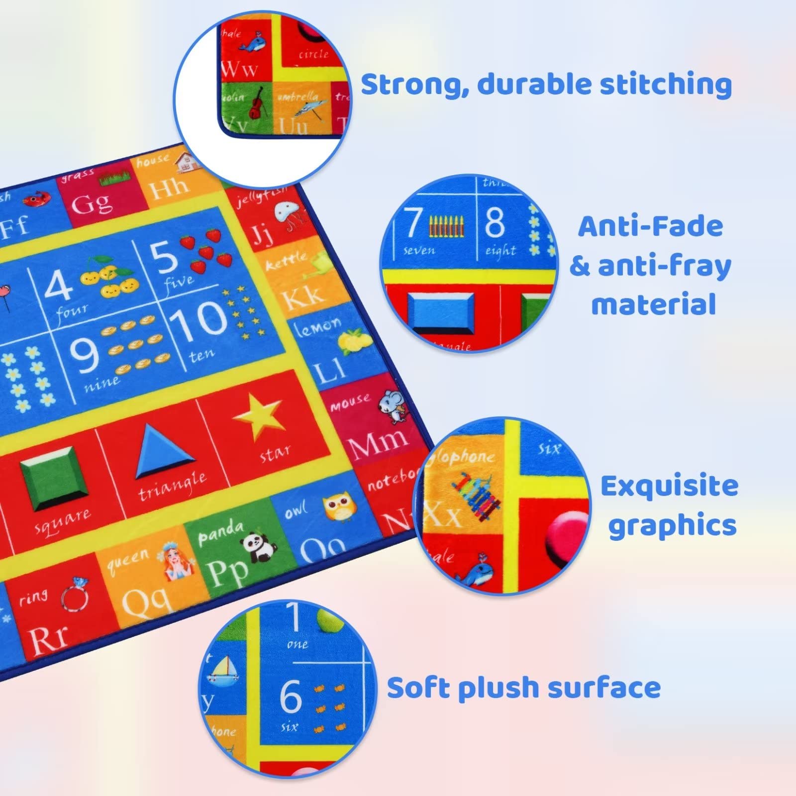 Zacoo Kids Educational Rug - Alphabet Numbers Shapes Playmat for Playroom, Bedroom, Nursery - Digital Graphics, 3 x 5 FT
