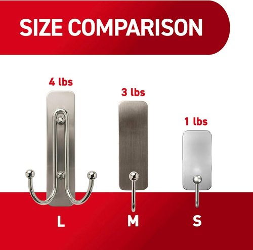 Command Large Brushed Nickel Double Hooks - Damage-Free Wall Hooks with Adhesive Strips | Holds Up to 4 lb