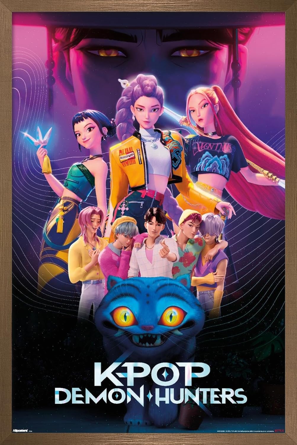 Netflix KPop Demon Hunters Wall Poster - Bronze Framed, 22.4L x 14.7W for Stylish Decor