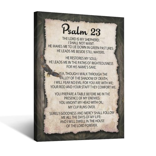SweetFox Psalm 23 Wall Art Christian Scripture Pictures Wall Decor Bible Verse Canvas Painting Print Religous Inspirational Quote Framed Artwork Home Decoration for Bedroom Living Room Church 16"x24"