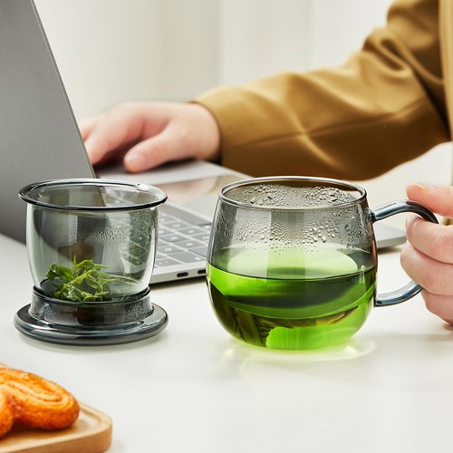 Glass Tea Cup with Infuser and Lid, 32oz/950ml Large Borosilicate Teacup, Clear Mug for Loose Leaf, Blooming Tea, Dishwasher Safe - Tea Maker Gift for Birthday
