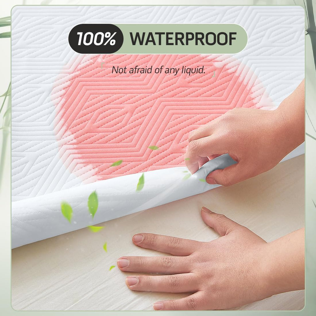 Premium Jacquard Queen Mattress Protector - 100% Waterproof, Noiseless & Anti-Slip, Deep Pocket 8"-21"