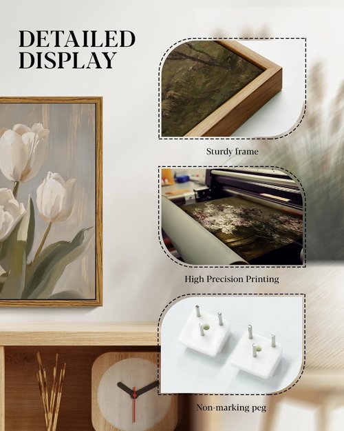 MTFBWY Vintage Tulip Wall Art - Sturdy Framed Botanical Canvas Print for Kitchen & Bedroom | 8x10 Inch