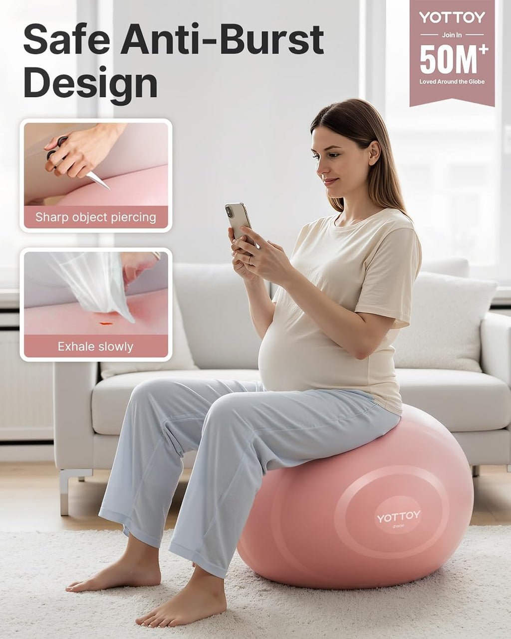 YOTTOY Anti-Burst Exercise Ball - Extra Thick Workout Ball for Yoga, Pregnancy & Physical Therapy