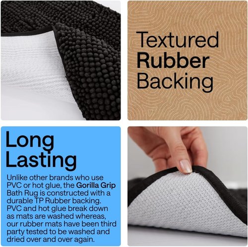 GORILLA GRIP Bath Rug Mat - Thick Soft Absorbent Chenille | Quick Dry Microfiber 36x24 Black