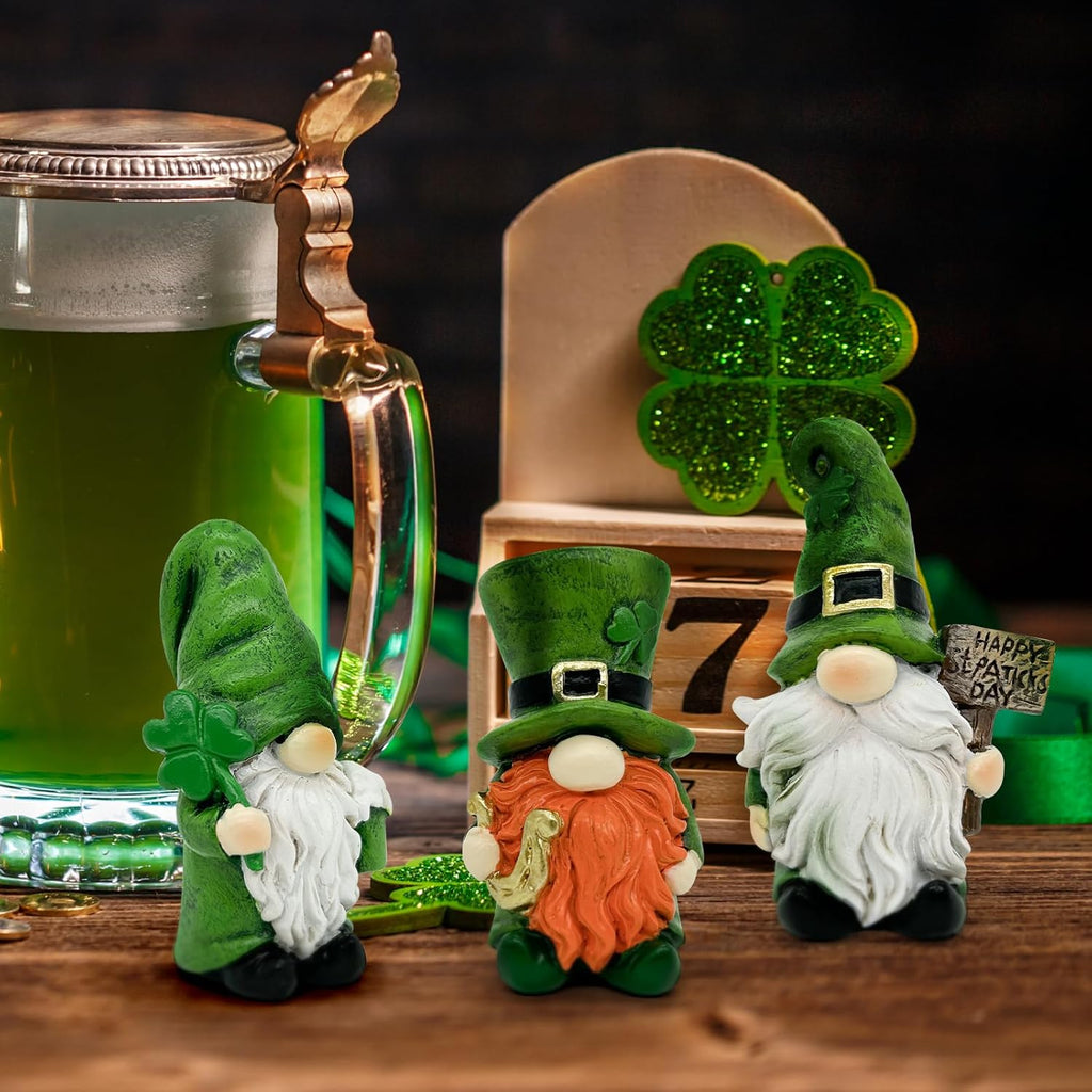 Uniboho St. Patrick's Day Gnomes - 3-Piece Green Irish Leprechaun Figurines for Home Decor