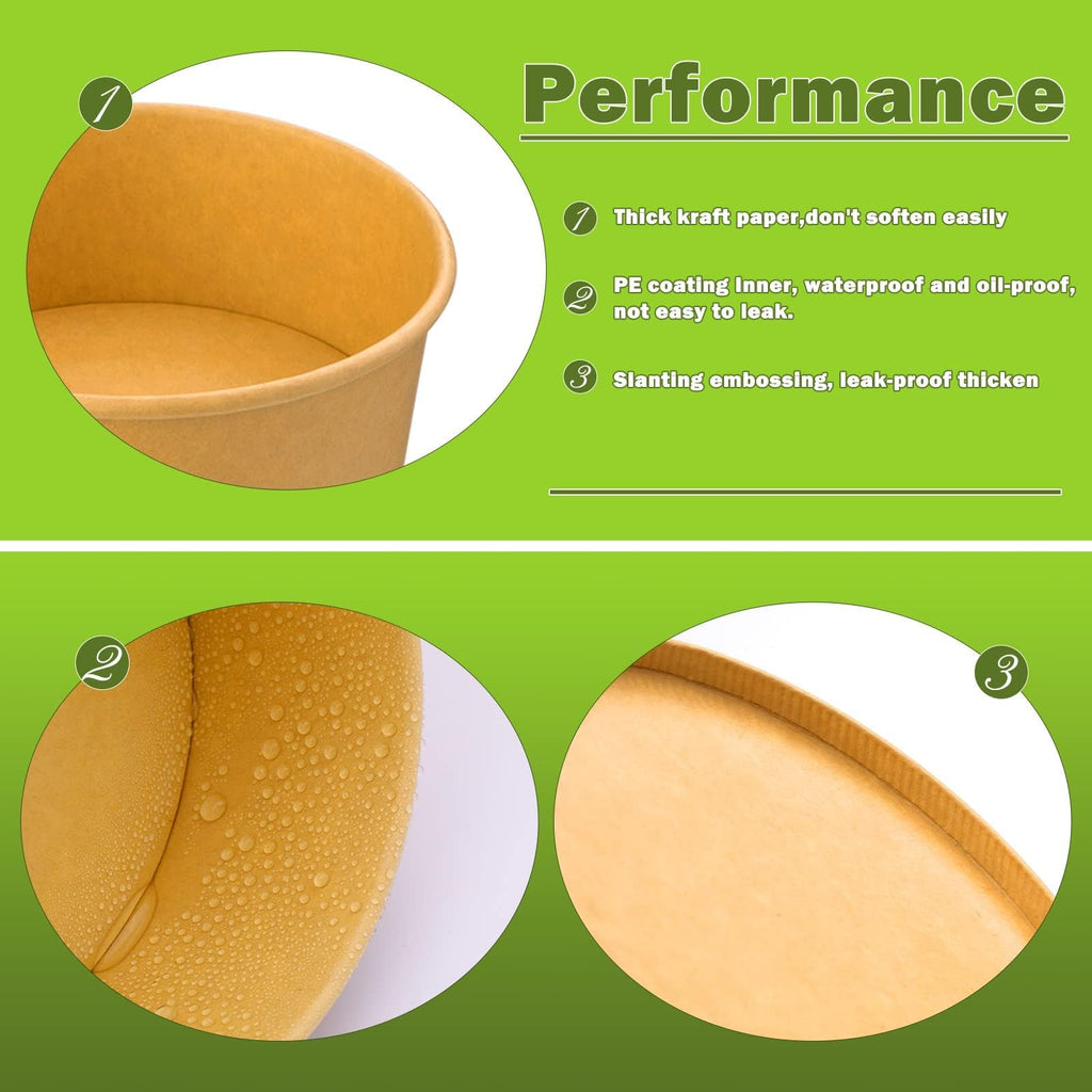 Giwrmu 50 pcs 37oz Disposable Meal Prep Containers with Lids, Disposable Paper Bowls with Clear Lids, Round Shape Kraft Food Containers Suit for BBQ, Gatherings and Parties