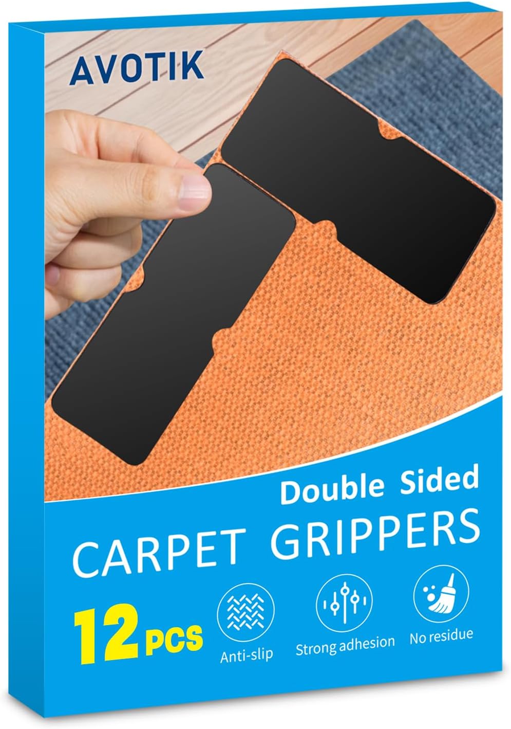 Skiennix Rug Gripper | 12 PCS No Damage Anti-Slip Tape for Hardwood Floors - Secure Area Rugs