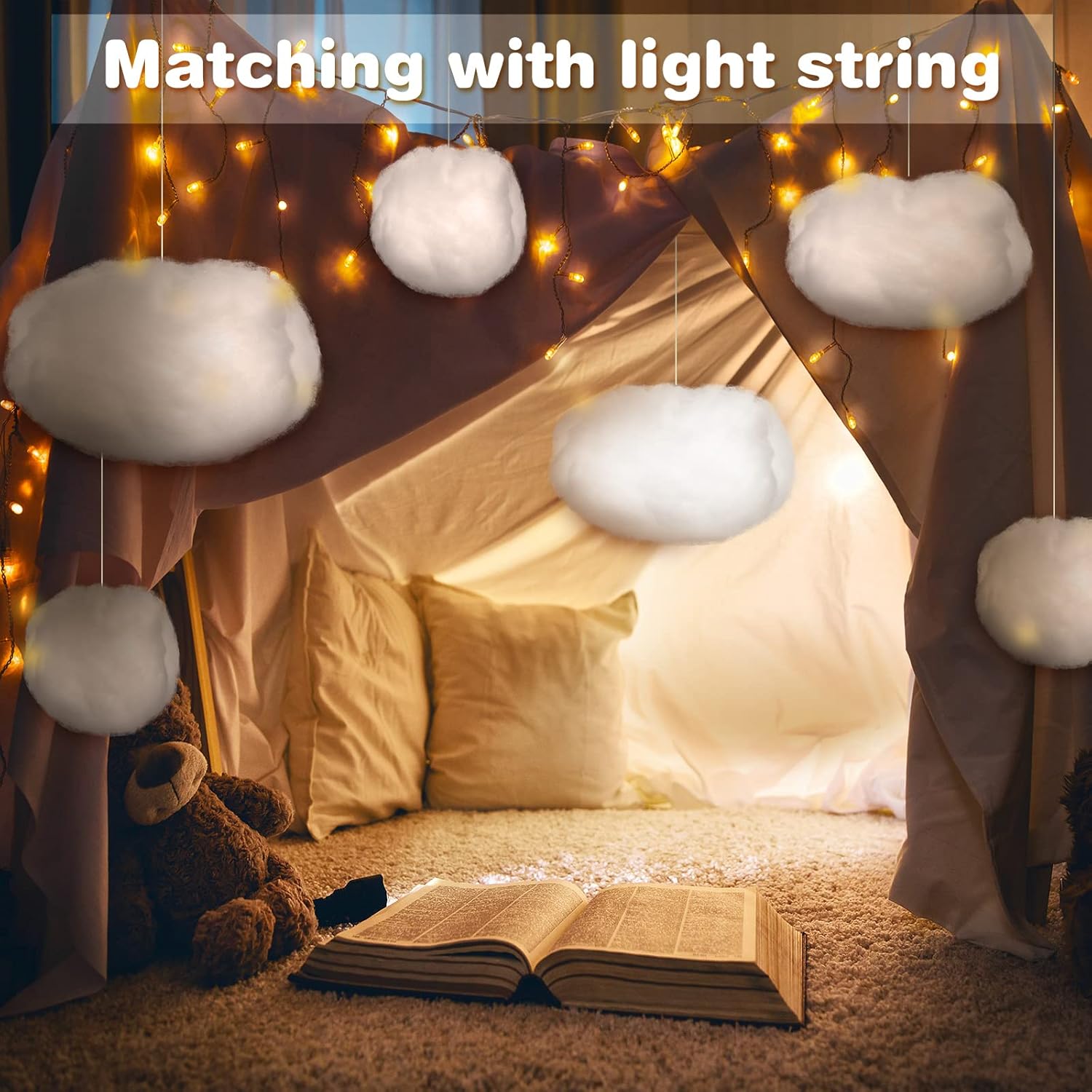 Tatuo 6 Pcs Artificial Hanging Clouds - 3D Imitation Cotton Room Decor for Halloween & Weddings