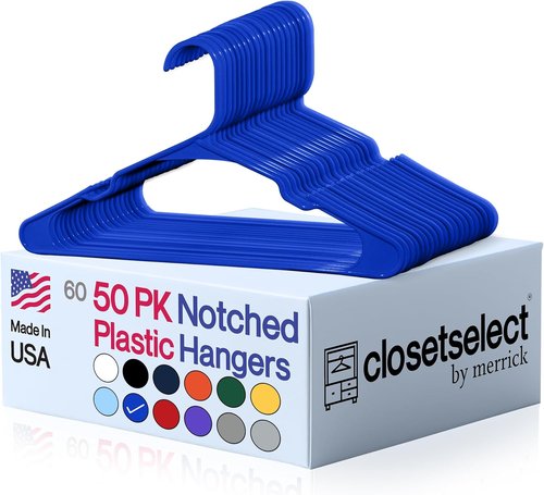 Closetselect Plastic Hangers 50 Pack - Durable Space-Saving Non-Slip Shirt & Coat Hangers | Made in USA