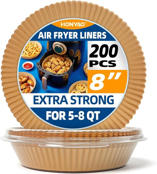 HONYAO 200pcs Disposable Air Fryer Liners - Strong 8-Inch Paper for 5qt to 8qt Baskets, BPA-Free
