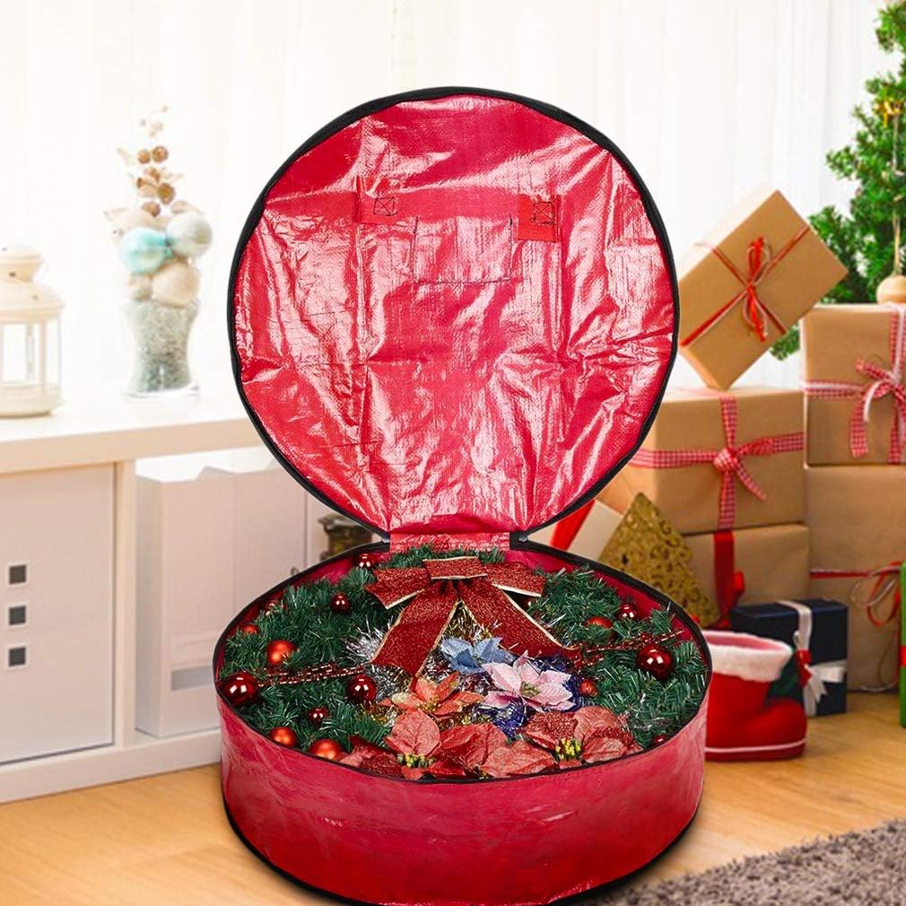 ProPik Christmas Wreath Storage Bag - Heavy-Duty Tear Resistant Holiday Container | 24” X 8” (Red)